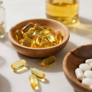 Scattered magnesium oxide capsules and supplement bottles on a messy countertop, highlighting the inconsistency and poor absorption of traditional magnesium forms.