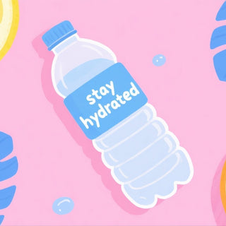 Stay hydrated message on clear water bottle illustration emphasizing daily water intake and summer health tips