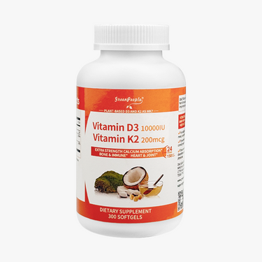 GreenPeople Vegan D3 K2 Vitamin Supplement – 1 Bottle, 300 Softgels – Bone and Immune Support