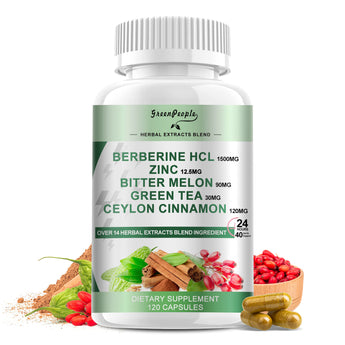 GREENPEOPLE Berberine Supplement Capsules with Bitter Melon, Chromium, Zinc & Other Natural Herbs