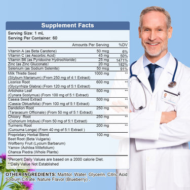 Supplement Facts label for Liver Cleanse Detox & Repair Drops with herbal ingredients