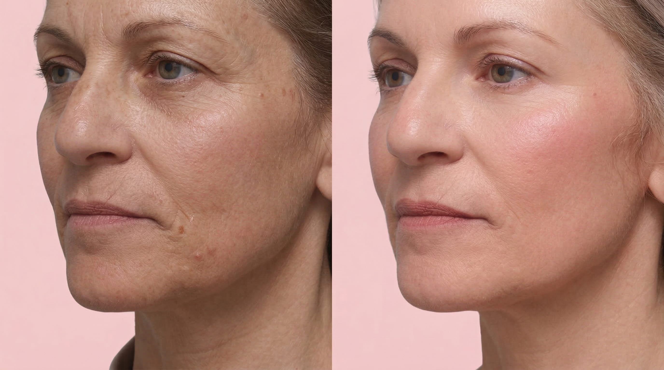 Close-up of low estrogen skin symptoms including fine lines, wrinkles, and enlarged pores caused by the decline of skin estrogen and collagen loss.