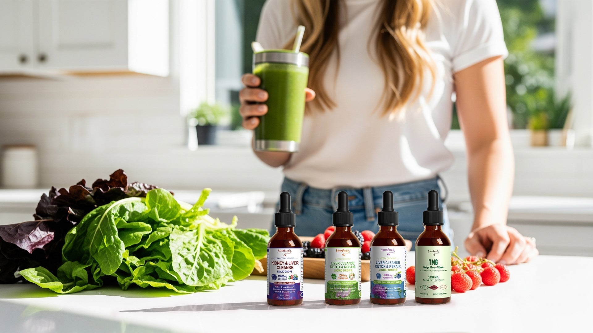 liver detox smoothie ingredients with kidney & liver cleanse drops for internal sun protection