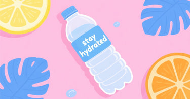 Stay hydrated message on clear water bottle illustration emphasizing daily water intake and summer health tips