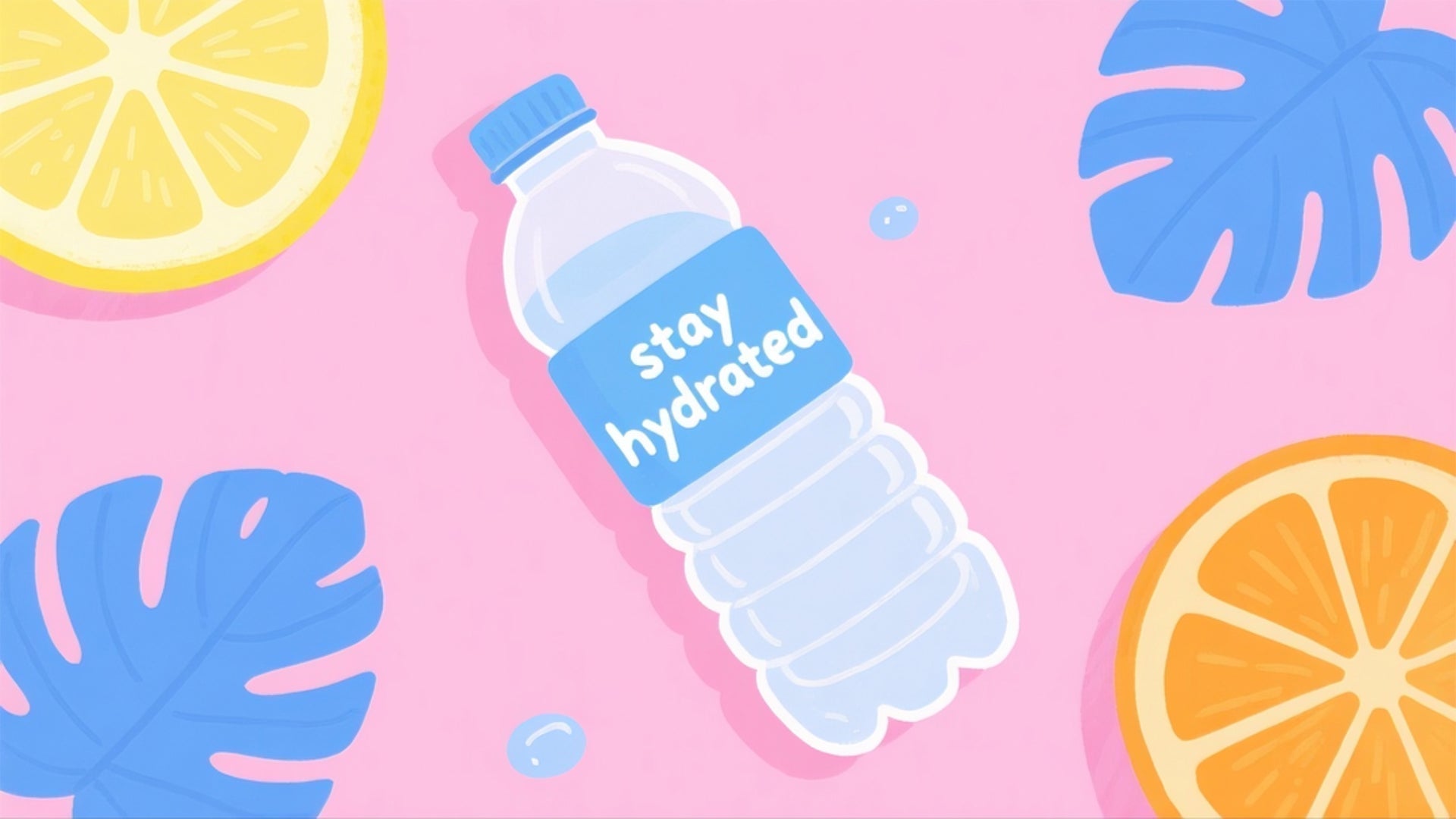 Stay hydrated message on clear water bottle illustration emphasizing daily water intake and summer health tips