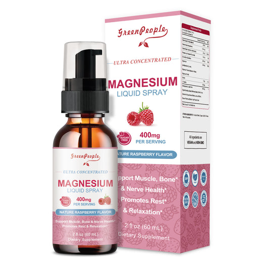 GREENPEOPLE Magnesium Complex Liquid Spray 400mg of Magnesium Glycinate Raspberry Flavor
