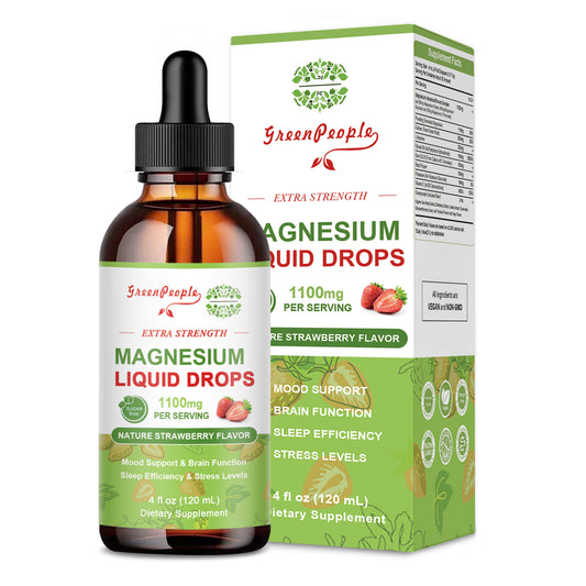 GREENPEOPLE 17-in-1 Triple Magnesium Complex Liquid Drops Supplement 1100mg Strawberry Flavor
