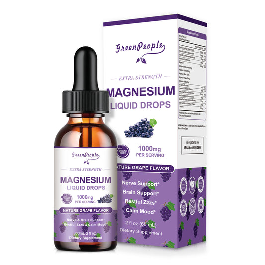 GREENPEOPLE Magnesium Glycinate Liquid Drops 1000mg Liquid Magnesium Complex with D3 K2 & B6 Sugar-Free Grape Flavor