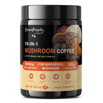 GreenPeople 10 in 1 Mushroom Coffee | Energy, Focus & Immune Support | 4.23 Oz