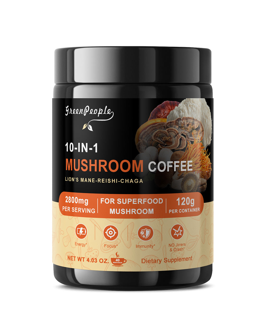 GreenPeople 10 in 1 Mushroom Coffee | Energy, Focus & Immune Support | 4.23 Oz - GreenPeople