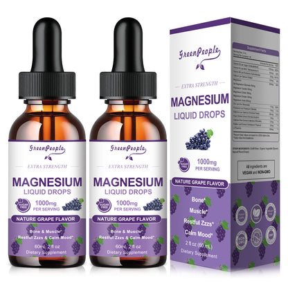 GREENPEOPLE Magnesium Glycinate Liquid Drops 1000mg Liquid Magnesium Complex with D3 K2 & B6 Sugar-Free Grape Flavor