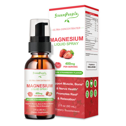GREENPEOPLE Magnesium Complex Liquid Spray Strawberry Flavor 400mg of Magnesium Glycinate, Taurate, Malate & Oxide