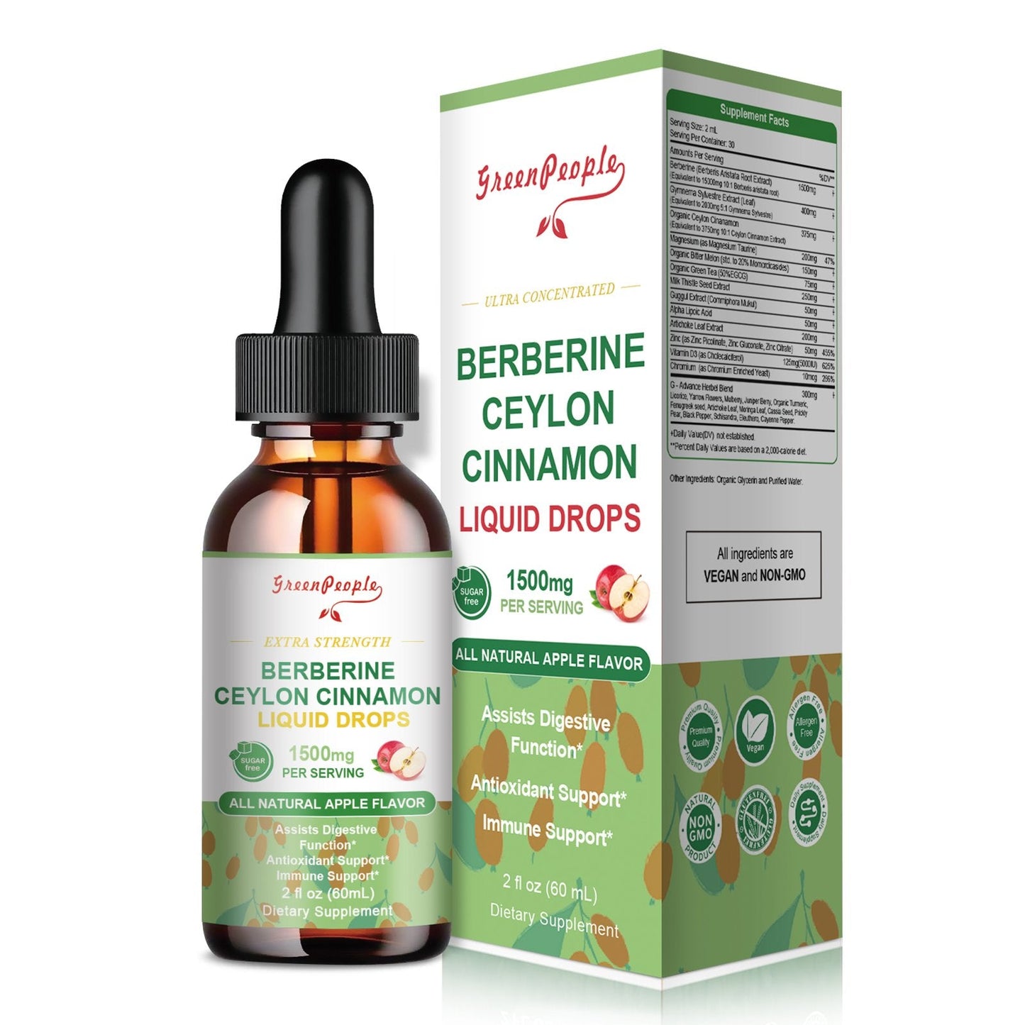 GreenPeople Natural Blood Sugar Regulator Bundle Berberine Capsule and Liquid Drop Dietary Supplement