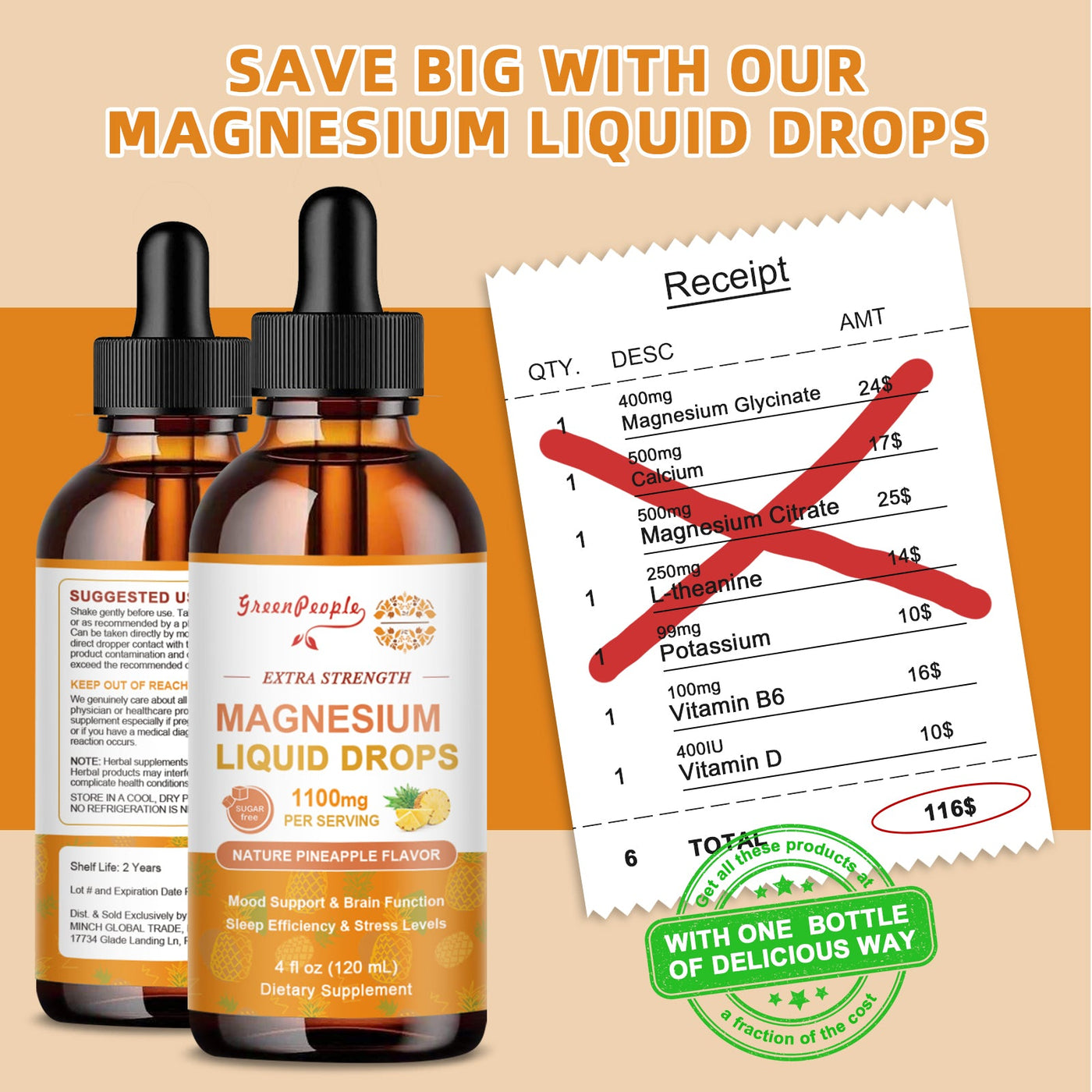 1 Pack Magnesium Liquid Drops &2 Packs Berberine Liquid Supplement Bundle