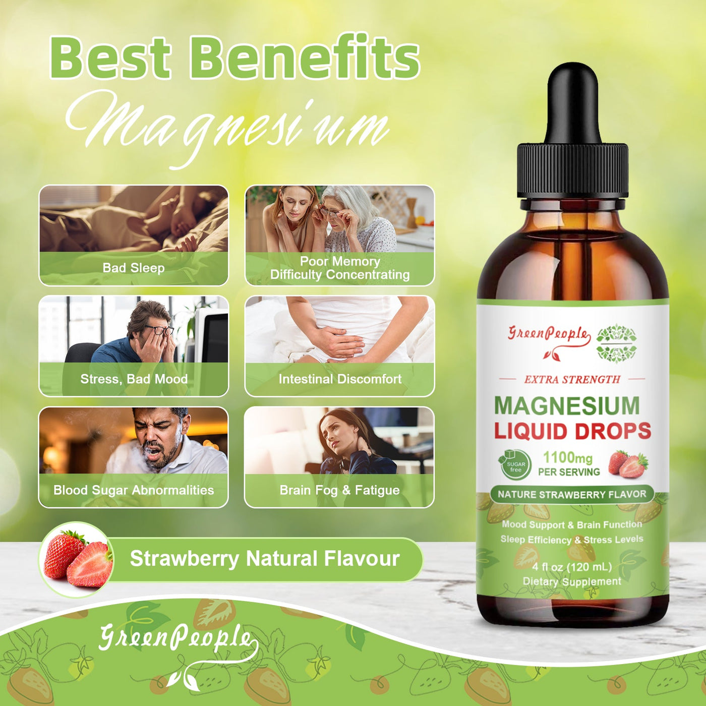 Magnesium Complex Supplement Sleep Liquid Drops Pineapple Flavor and Strawberry Flavor