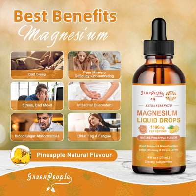 Magnesium Complex Supplement Sleep Liquid Drops Pineapple Flavor and Strawberry Flavor