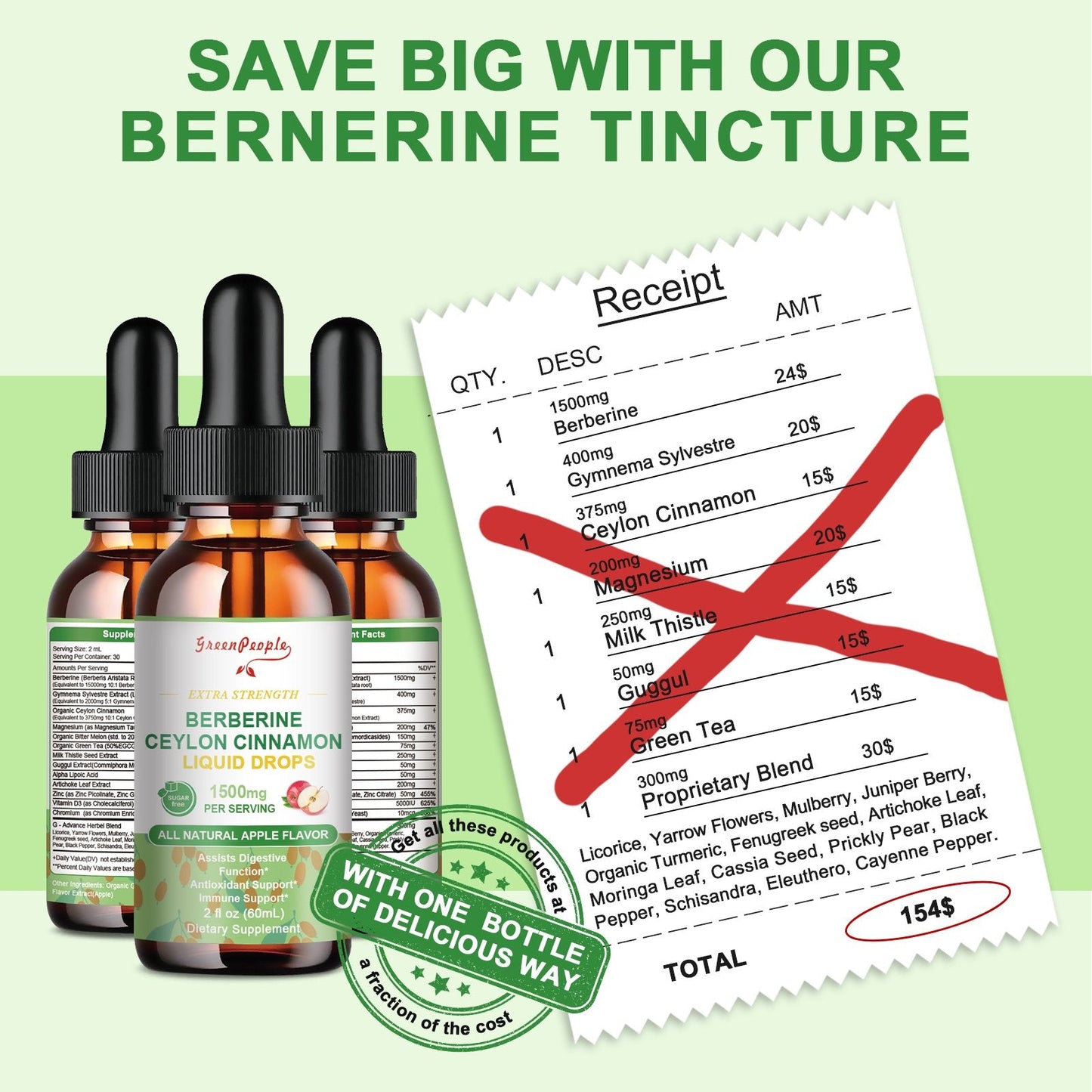 GreenPeople Natural Blood Sugar Regulator Bundle Berberine Capsule and Liquid Drop Dietary Supplement