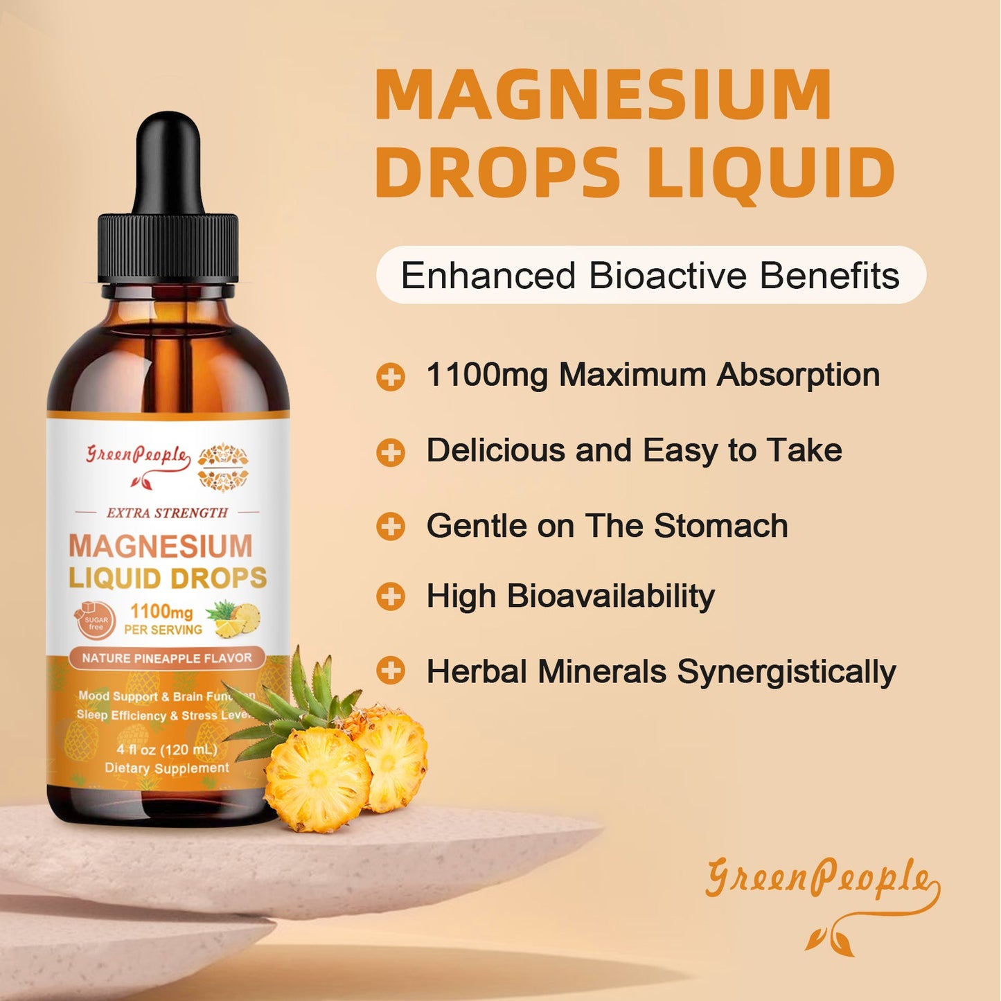 Magnesium Complex Supplement Sleep Liquid Drops Pineapple Flavor and Strawberry Flavor