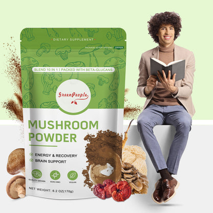 GREENPEOPLE Mushroom Blend Powder Supplement for Coffee & Smoothies