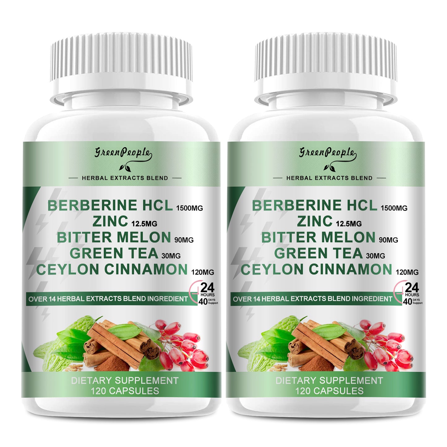 GreenPeople Berberine 1500mg Supplement with Ceylon Cinnamon Bitter Melon/Artichoke Extracts & Natural Herbs for Immune Support 120 Count