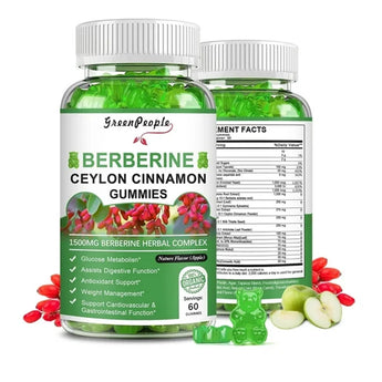 (2Pack)Berberine Gummies 1500mg with Ceylon Cinnamon - Sugar Free Berberine Supplement - for Immune Support & Brain Function - 120 Apple Gummies