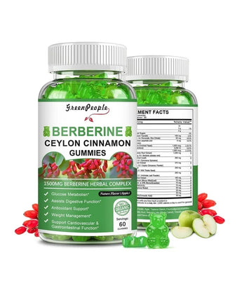(2Pack)Berberine Gummies 1500mg with Ceylon Cinnamon - Sugar Free Berberine Supplement - for Immune Support & Brain Function - 120 Apple Gummies