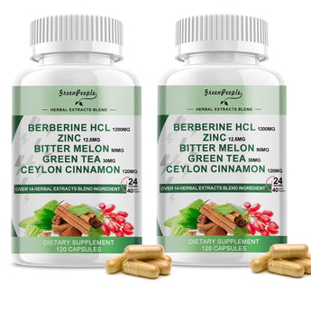 (2 Pack) Berberine HCL 1200mg, 120 Capsules Berberine Supplement- Plus Bitter Melon Extract & Ceylon Cinnamon for Immune System