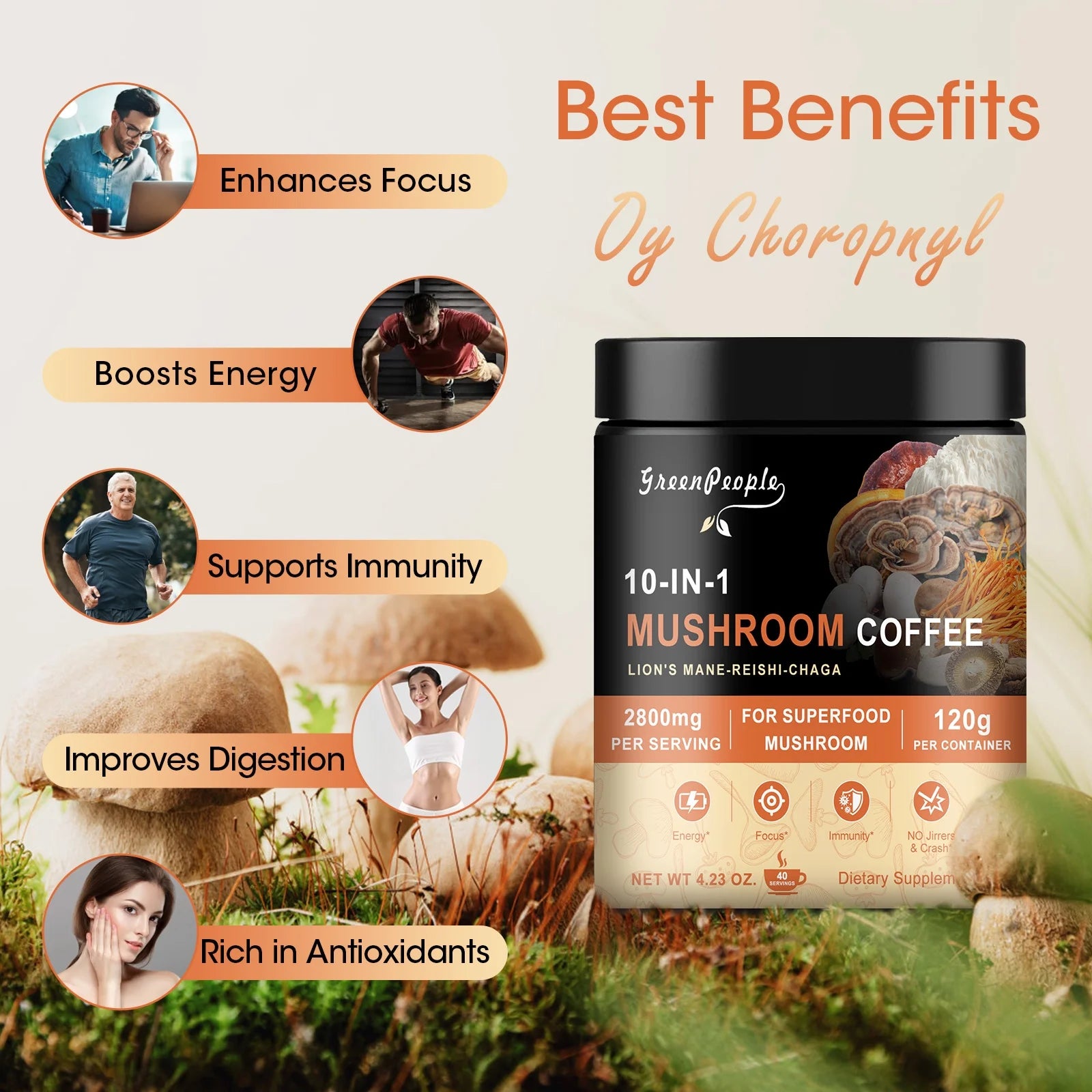 GreenPeople 10 in 1 Mushroom Coffee | Energy, Focus & Immune Support | 4.23 Oz - GreenPeople