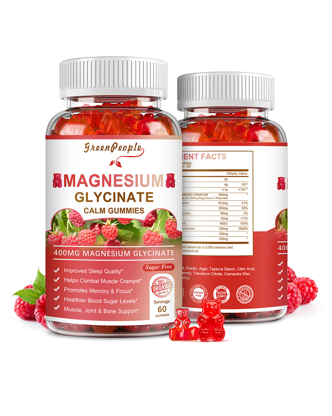 Magnesium Gummies 400mg Supplement Supports Calm Mood,Muscle,Bone,Sleep Health,60 Count - GreenPeople