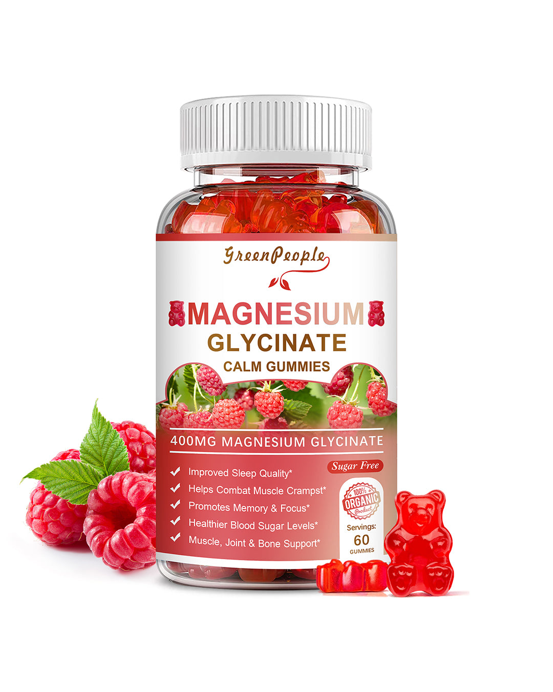 GreenPeople Magnesium Calm Gummies – Natural Raspberry, Sleep Support, Vegan & Sugar-Free - GreenPeople