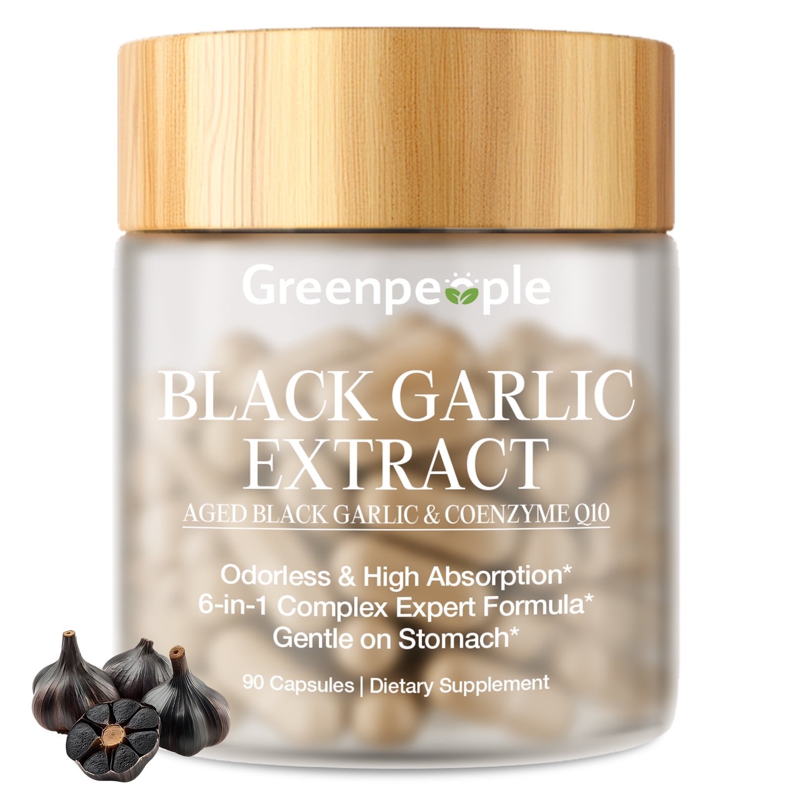 GreenPeople aged garlic supplement with CoQ10, 90 capsules, heart and immune support, natural dietary supplement.