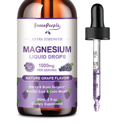 GREENPEOPLE Magnesium Glycinate Liquid Drops 1000mg Liquid Magnesium Complex with D3 K2 & B6 Sugar-Free Grape Flavor