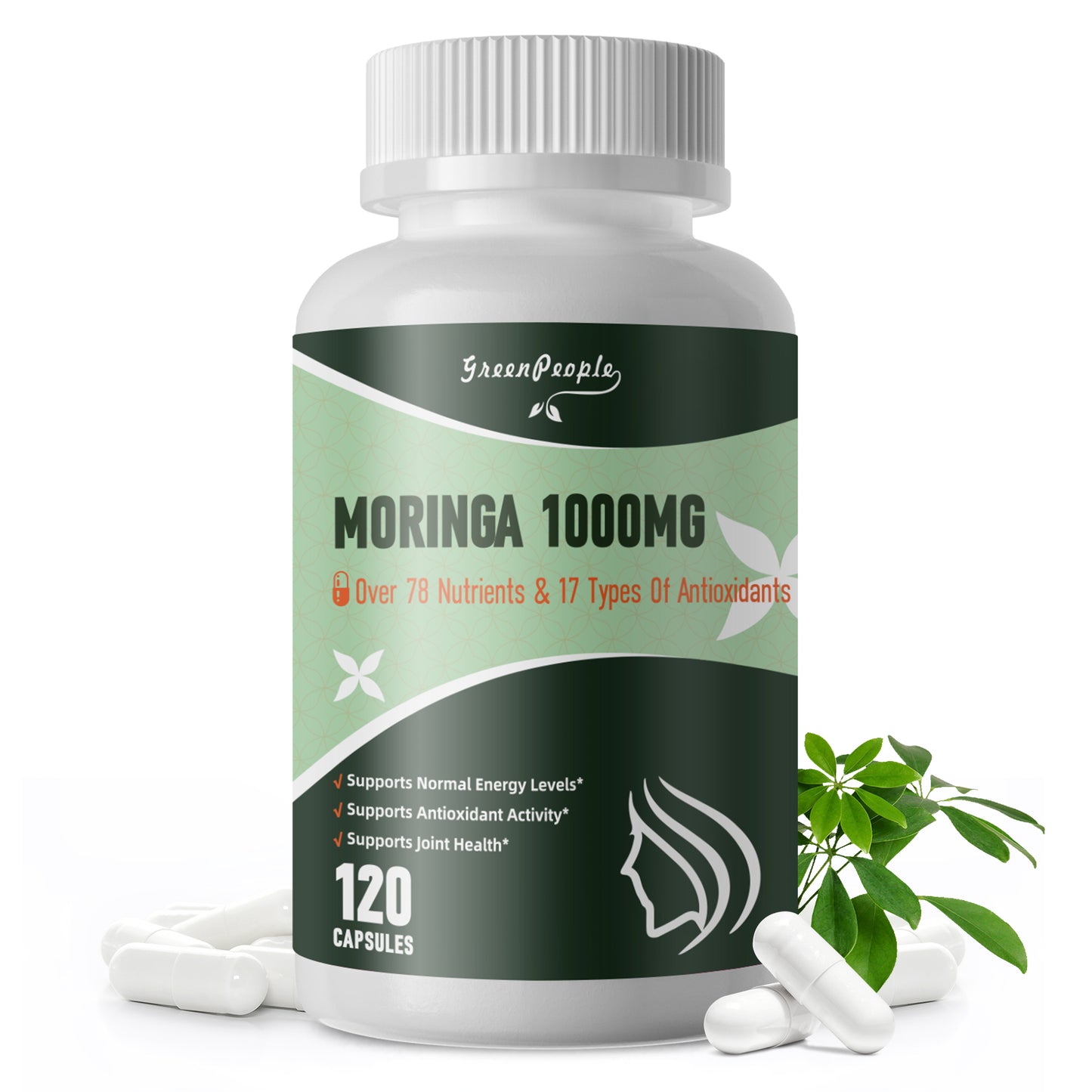 GreenPeople Moringa Capsules with Turmeric & Ginger, A Natural Green Antioxidant Superfood - Supports Energy, Skin Health, Gut Health, with Essential Vitamins & Amino Acids, 120pcs