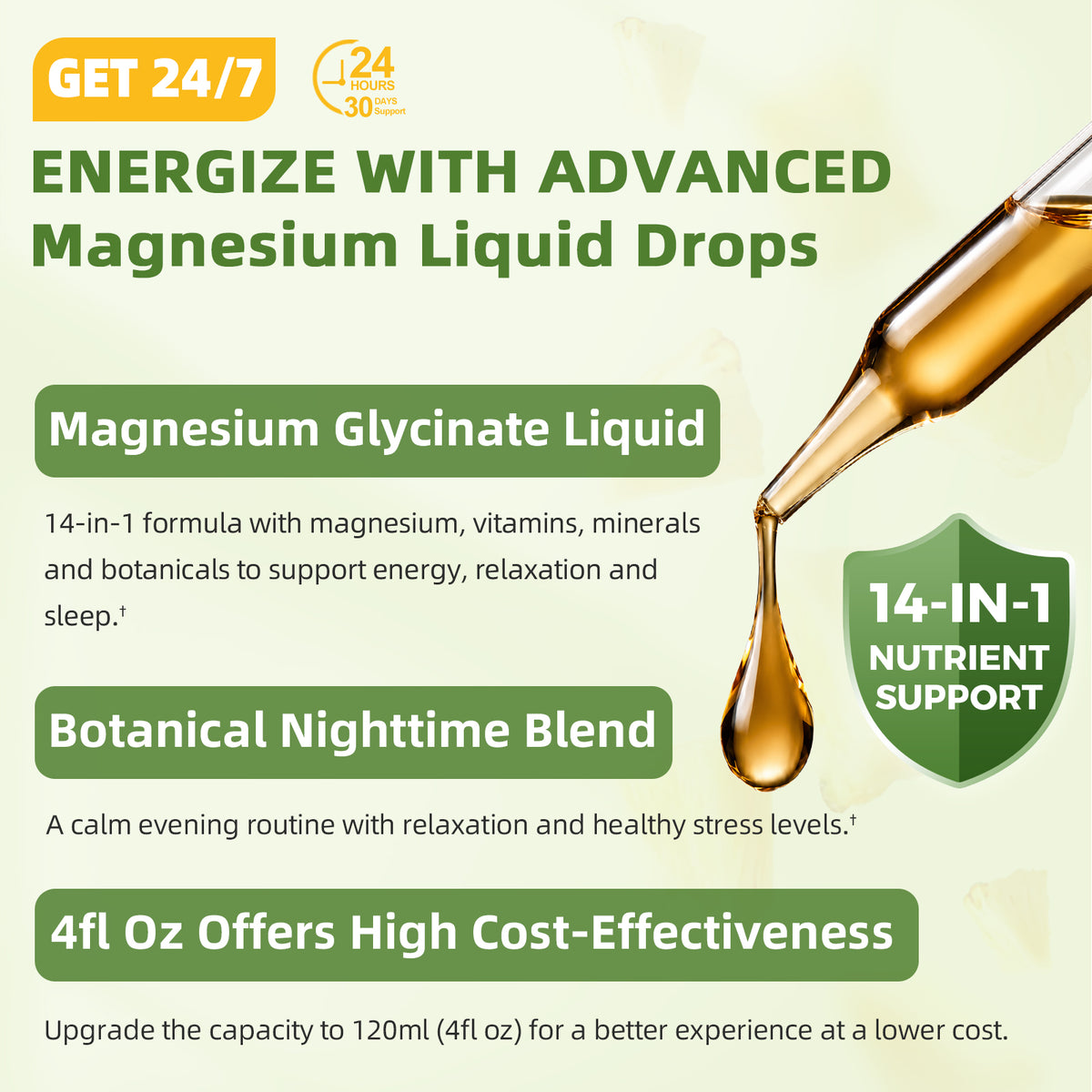 8-in-1 High-Absorption Magnesium Glycinate Liquid Drops | 4 fl oz (120 mL)