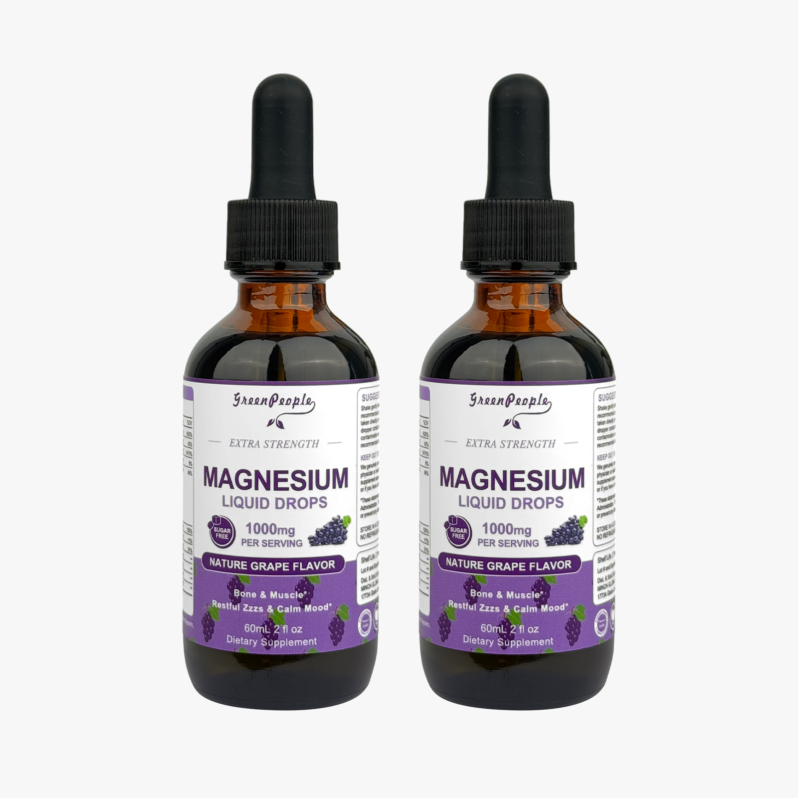 GreenPeople Magnesium Glycinate Liquid Drops – 1000mg Liquid Magnesium Complex with D3, K2 & B6 – Sugar-Free Grape Flavor - GreenPeople