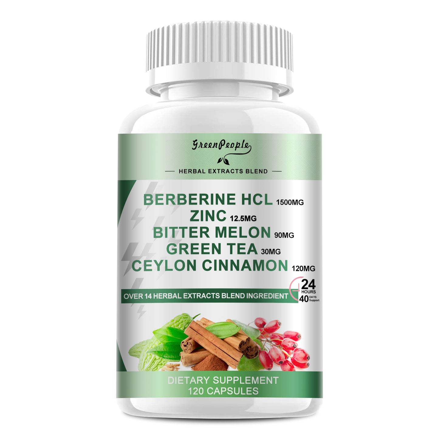 GreenPeople Berberine 1500mg Supplement with Ceylon Cinnamon Bitter Melon/Artichoke Extracts & Natural Herbs for Immune Support 120 Count