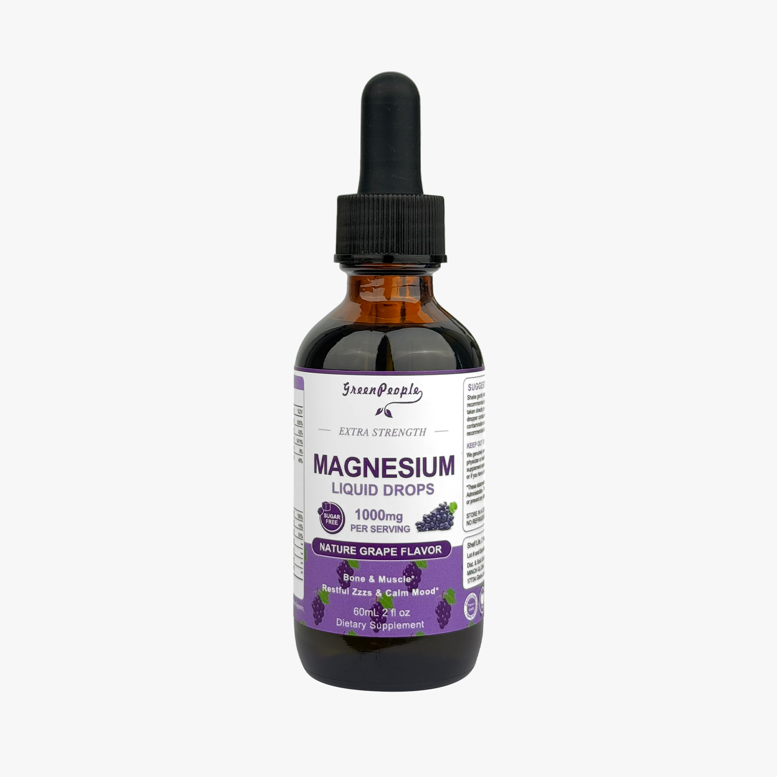 GreenPeople Magnesium Glycinate Liquid Drops – 1000mg Liquid Magnesium Complex with D3, K2 & B6 – Sugar-Free Grape Flavor - GreenPeople