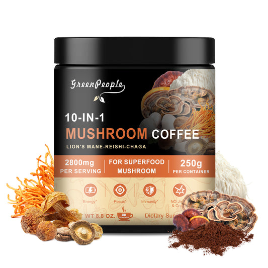 GREENPEOPLE 10 in 1 Mushroom Premium Arabica Instant Coffee with Lion’s Mane, Reishi, Turkey Tail & More