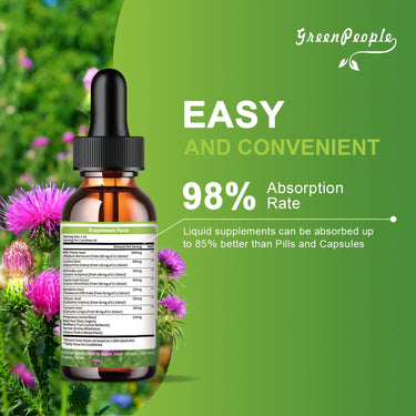 GreenPeople 16 in 1 Liver Support Liquid Drops with Milk Thistle Seed Extract, 2 fl oz bottle for liver cleanse and detox.