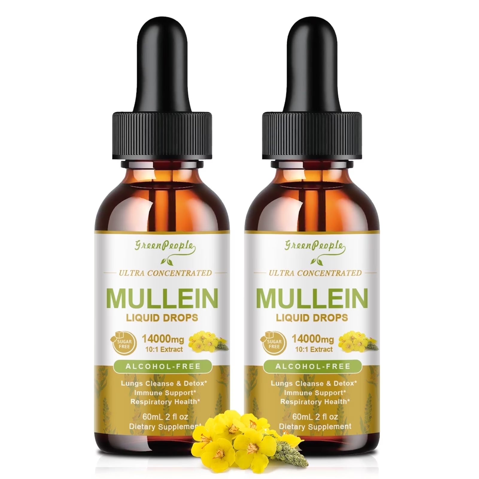 (2 Pack)Mullein Drops for Lungs - 1400MG Mullein Leaf Extract for Lungs Cleanse Support - Respiratory Supplement - 2FL Oz - GreenPeople