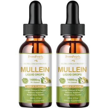 ( 2 Pack) Mullein Drops for Lungs - Vegan mullein leaf extract Highly Absorption - Lung Cleanse & Immune Support, Apple Flavor, 4 Fl oz