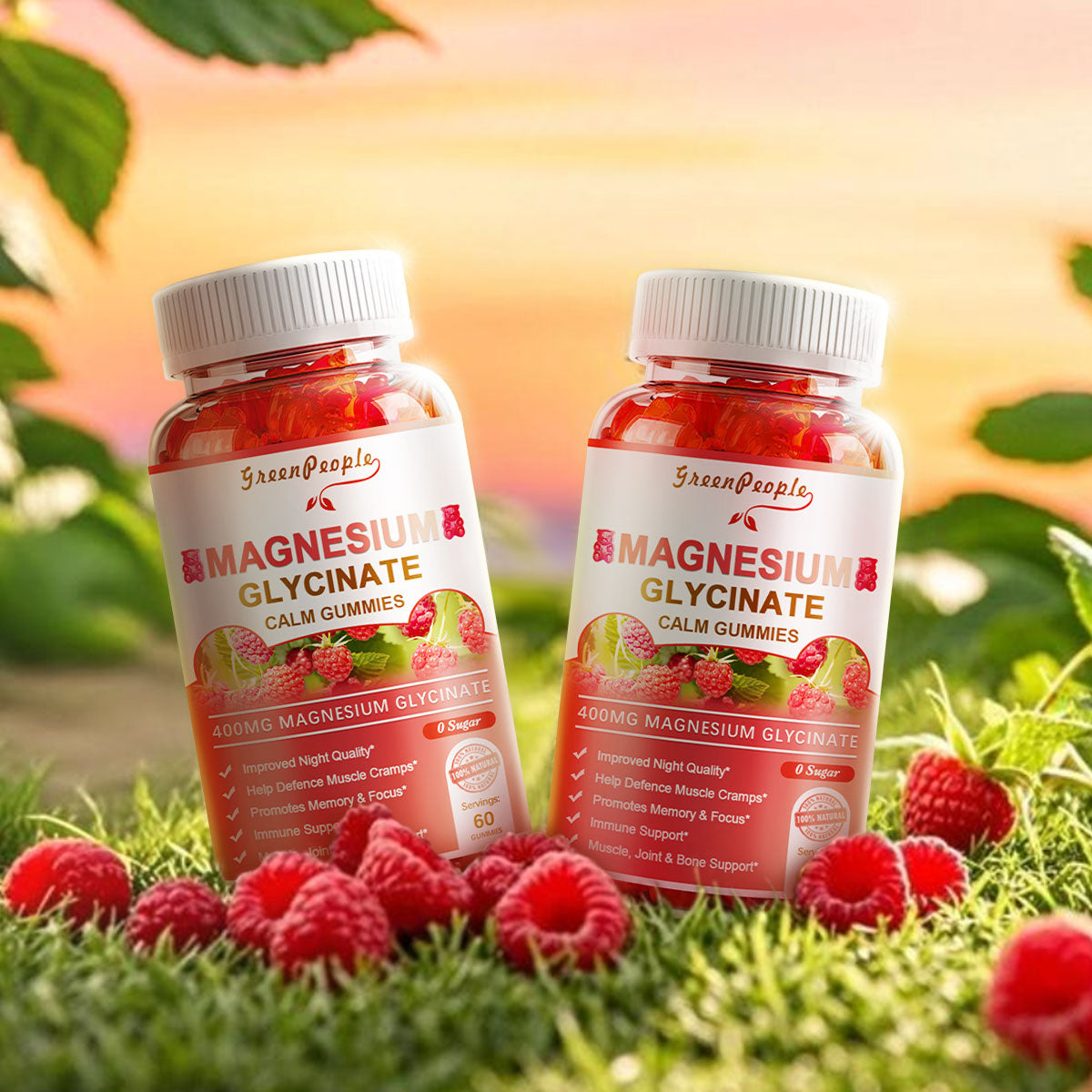 GREENPEOPLE Magnesium Calm Gummies 2-Pack (120 Gummies) — Raspberry - GreenPeople