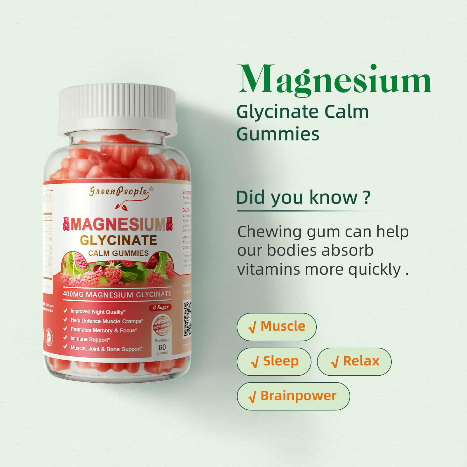 GREENPEOPLE Magnesium Calm Gummies 2-Pack (120 Gummies) — Raspberry - GreenPeople