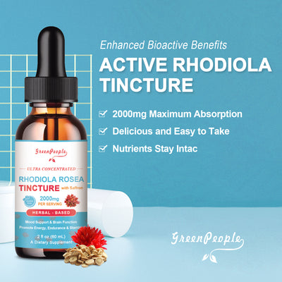 GREENPEOPLE 16 in1 Rhodiola Rosea Tincture Rhodiola Rosea Supplement with Astragalus, St John's Wort, Vanilla, Saffron & More