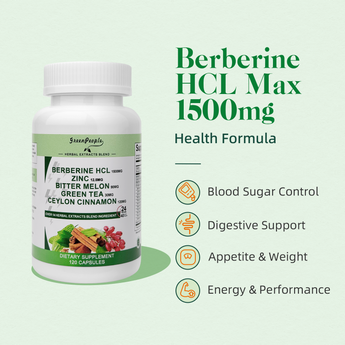 Berberine Capsules Supplement HCL 1500mg with Ceylon Cinnamon - 120 Counts
