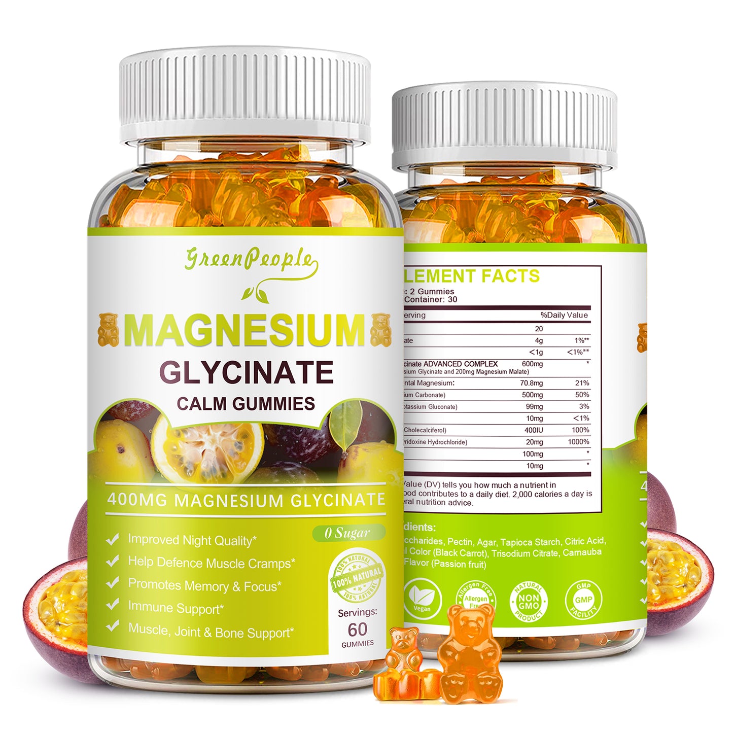 GREENPEOPLE Passion Fruit Flavor Magnesium Glycinate Gummies