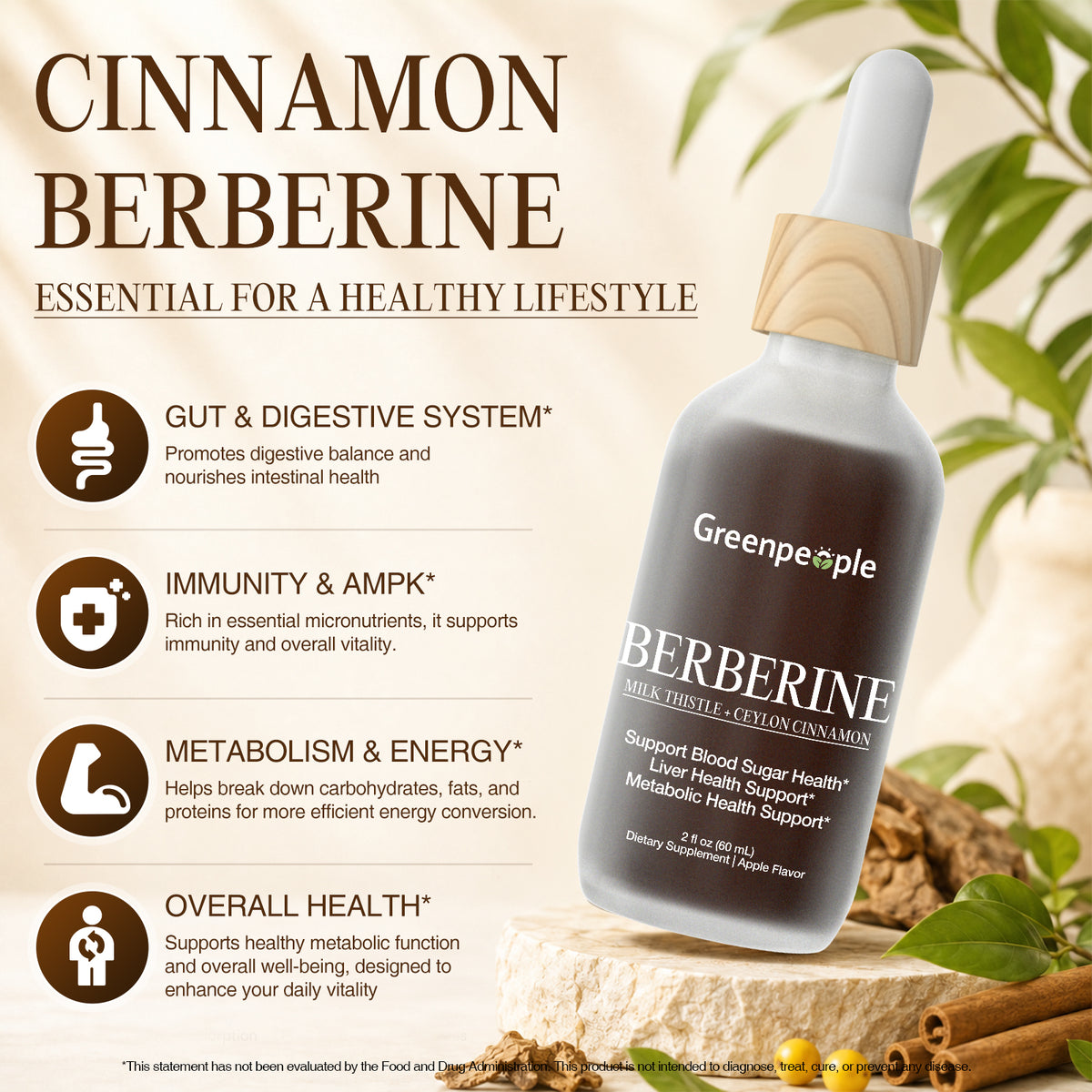 Berberine Liquid Drops for Blood Sugar & Metabolic Support | 4 fl oz (120 ml)
