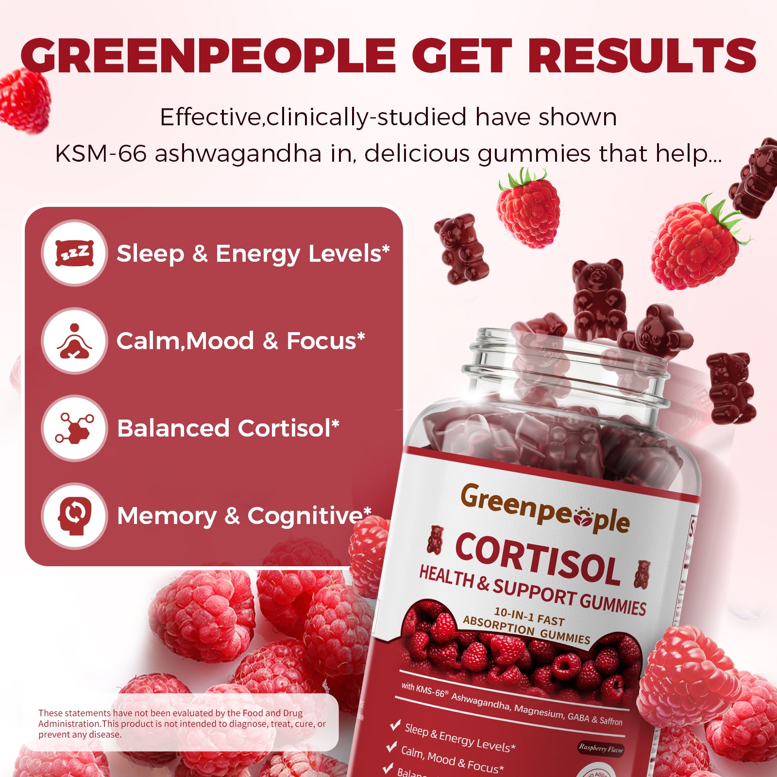 GreenPeople Cortisol Balance Sleep Gummies – 60ct | KSM-66® Ashwagandha, GABA & 5-HTP | Relaxation & Rest Support - GreenPeople