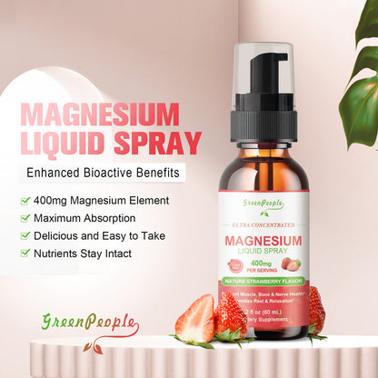 GREENPEOPLE Magnesium Complex Liquid Spray Strawberry Flavor 400mg of Magnesium Glycinate, Taurate, Malate & Oxide