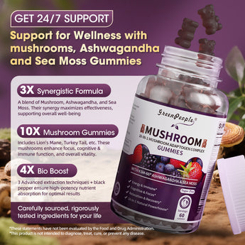 Mushroom Gummies & Ashwagandha Gummies | 10x Mushroom Supplement Complex w/Lions Mane, Cordyceps, Chaga |Supports Immune,Energy,Cognitive & Focus | MixBerry Vegan, Sugar-Free 60 CT 2 Packs